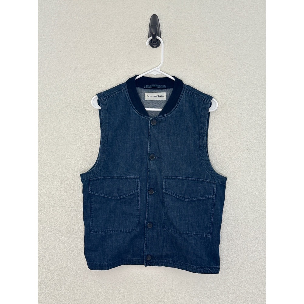 Universal Works Indigo Denim Utility Bomber Vest Gilet Workwear Medium M
